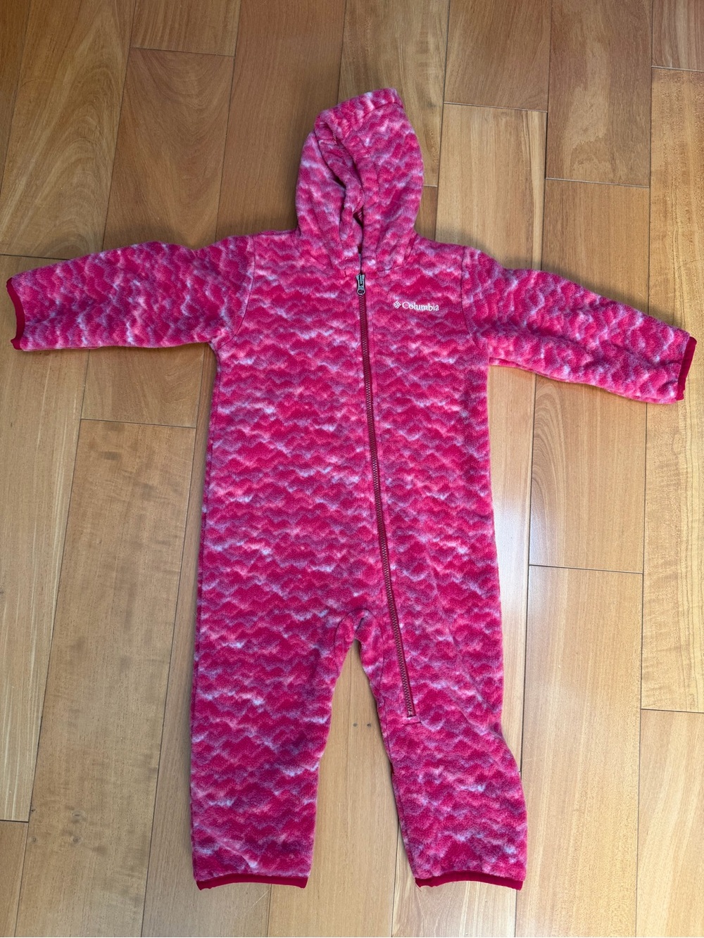 Columbia Pink Patterned Fleece One-Piece Hooded Footie